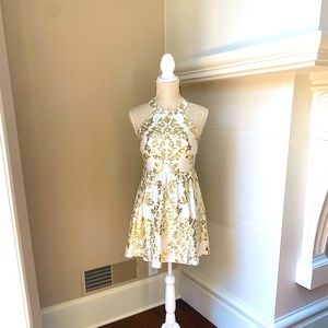 Juniors halter dress cream and gold homecoming dress
